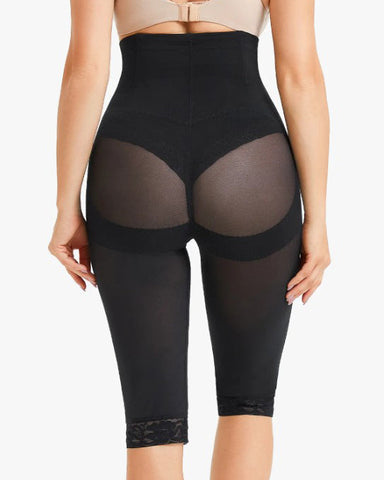 Pantalones moldeadores de cintura alta con ribete de encaje y malla transparente