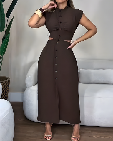 Vestido ajustado sexy con botones y sin mangas para mujer