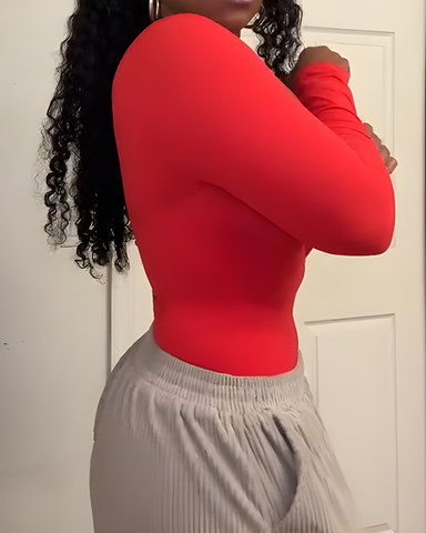 Body de tanga de manga larga adelgazante sin costuras con cremallera frontal