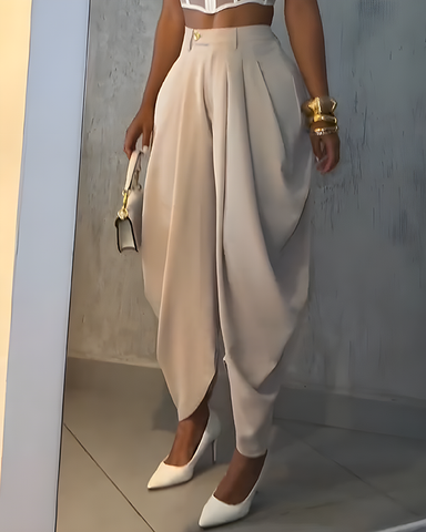 Pantalones casuales irregulares con fruncido suelto de cintura alta