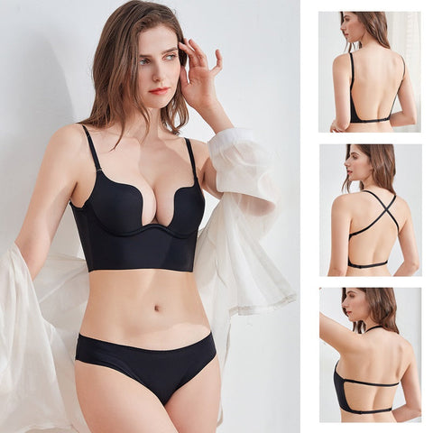 Liftup low back plunge bra sujetador con relleno ligero que realza el escote ropa interior