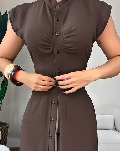 Vestido ajustado sexy con botones y sin mangas para mujer