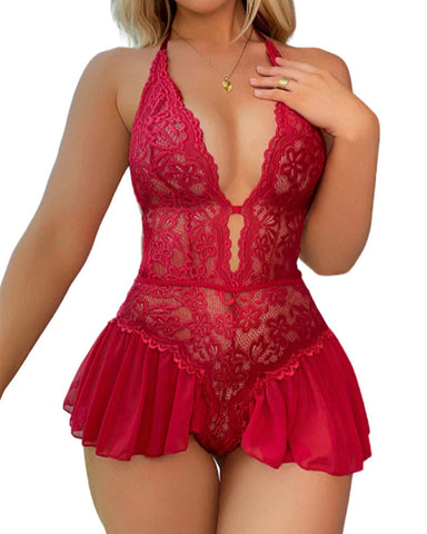 Pijama sexy de mujer de color liso con encaje