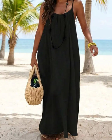 Vestido informal sin mangas con tirantes finos y espalda descubierta de color liso para mujer