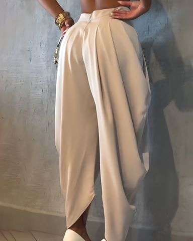 Pantalones casuales irregulares con fruncido suelto de cintura alta