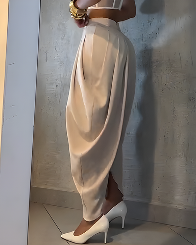 Pantalones casuales irregulares con fruncido suelto de cintura alta