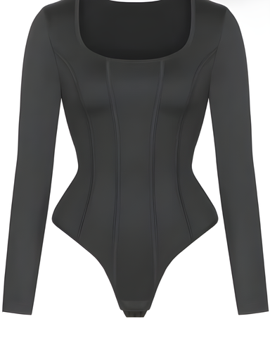 Body moldeador de manga larga con escote cuadrado y tanga