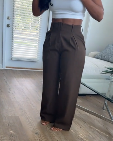 Pantalones rectos de cintura alta y drapeados