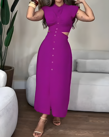 Vestido ajustado sexy con botones y sin mangas para mujer