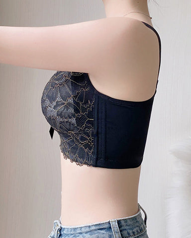 Bralette de cobertura total minimizador transpirable sin aros de encaje floral elegante