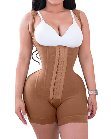 Alta compresión doble ropa abdomen control gancho y cierre de ojos control de barriga mono ajustable