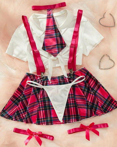 Conjunto de lencería sexy de 4 piezas para juego de rol de colegiala