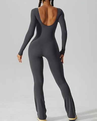 Body acampanado de manga larga con escote en U y parte delantera con cuello barco