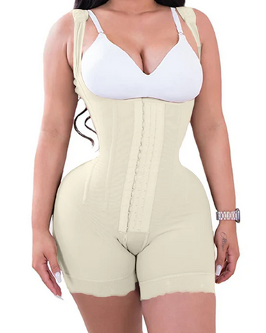 Alta compresión doble ropa abdomen control gancho y cierre de ojos control de barriga mono ajustable