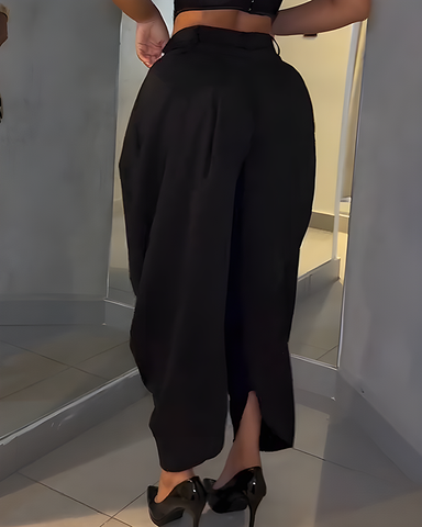 Pantalones casuales irregulares con fruncido suelto de cintura alta