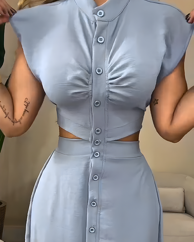 Vestido ajustado sexy con botones y sin mangas para mujer