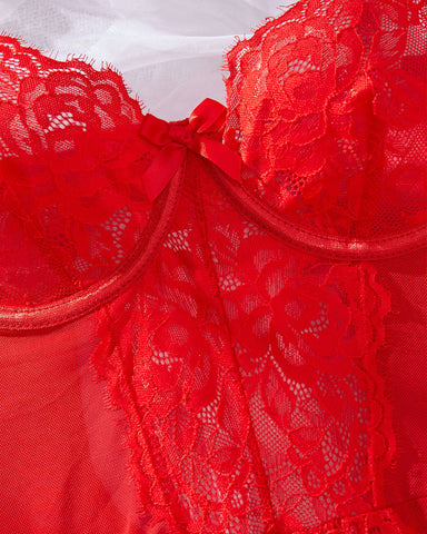 Camisón lencero de malla transparente con encaje