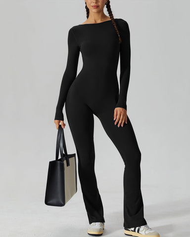 Body acampanado de manga larga con escote en U y parte delantera con cuello barco