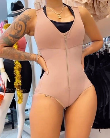 Body con cremallera y control de barriga