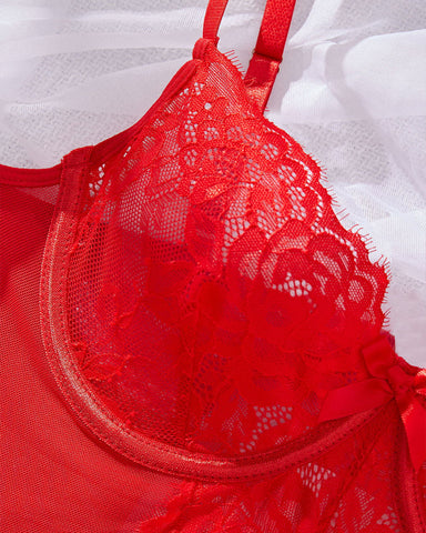 Camisón lencero de malla transparente con encaje