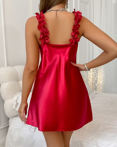 Camisón de seda helada con cuello en V y color liso para estar cómoda en casa