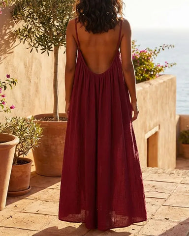 Vestido informal sin mangas con tirantes finos y espalda descubierta de color liso para mujer