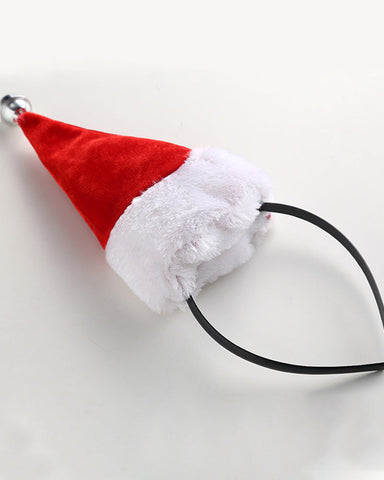 Conjunto de lencería sexy de Navidad con body decorado con campanas y escote en V profundo y diadema de gorro de Papá Noel