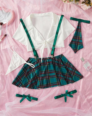 Conjunto de lencería sexy de 4 piezas para juego de rol de colegiala