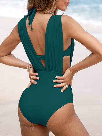 Traje de baño de una pieza de cintura alta desmontable de diseñador