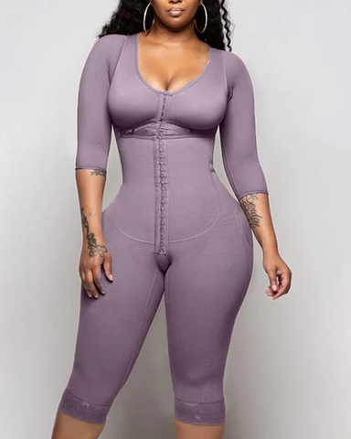 Bodyshaper para mujeres cierre de gancho y ojos manga larga control de barriga soporte de senos body fajas