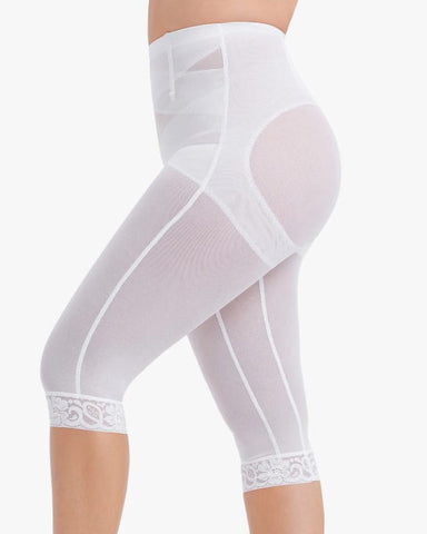 Pantalones moldeadores de cintura alta con ribete de encaje y malla transparente