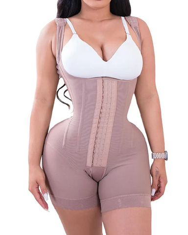 Alta compresión doble ropa abdomen control gancho y cierre de ojos control de barriga mono ajustable