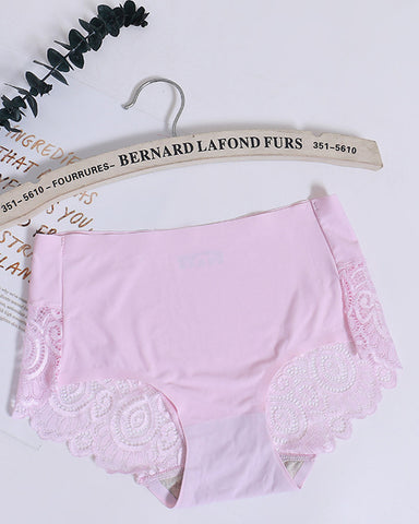 Braguitas de cintura media con encaje de seda helada para mujer, talla grande