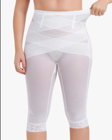 Pantalones moldeadores de cintura alta con ribete de encaje y malla transparente