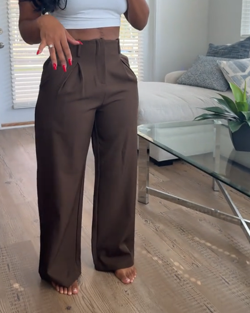 Pantalones rectos de cintura alta y drapeados