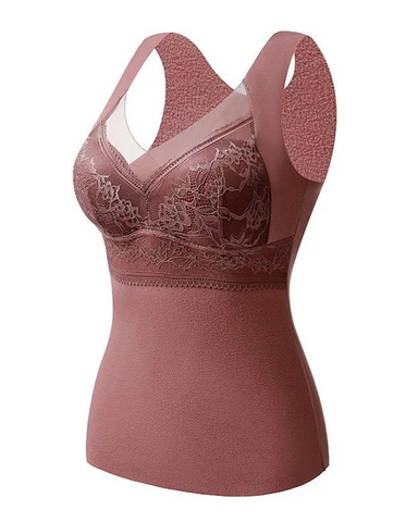 Ropa interior térmica de terciopelo con cuello en V y encaje para mujer, otoño/invierno