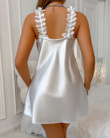 Camisón de seda helada con cuello en V y color liso para estar cómoda en casa