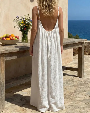 Vestido informal sin mangas con tirantes finos y espalda descubierta de color liso para mujer