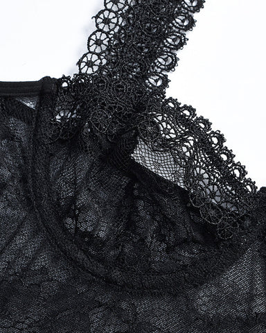 Body de lencería sexy de encaje transparente con aros para moldear la figura