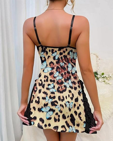 Camisón sexy de tirantes de modal con aberturas laterales y encaje para mujer
