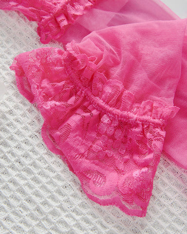 Conjunto de body sexy transparente con encaje floral en bloques de colores y medias
