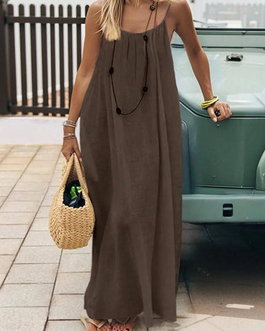 Vestido informal sin mangas con tirantes finos y espalda descubierta de color liso para mujer