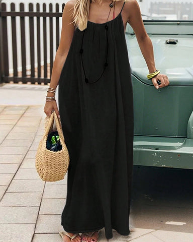 Vestido informal sin mangas con tirantes finos y espalda descubierta de color liso para mujer