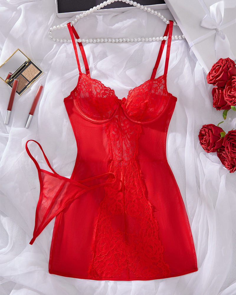 Camisón lencero de malla transparente con encaje
