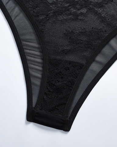 Body de lencería sexy de encaje transparente con aros para moldear la figura