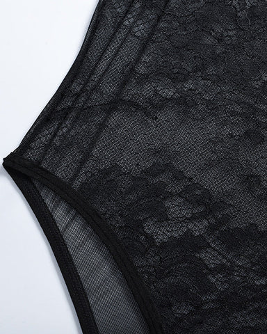 Body de lencería sexy de encaje transparente con aros para moldear la figura