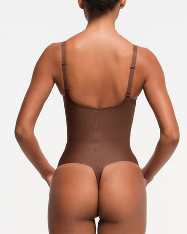 Body adelgazante tipo tanga sin costuras con escote en V profundo