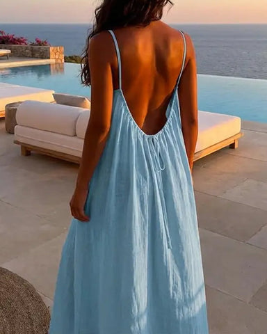 Vestido informal sin mangas con tirantes finos y espalda descubierta de color liso para mujer