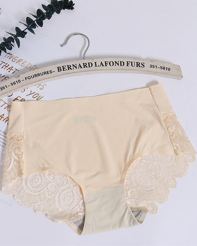 Braguitas de cintura media con encaje de seda helada para mujer, talla grande