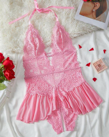 Pijama sexy de mujer de color liso con encaje
